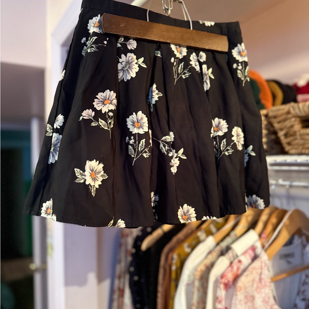 Floral Black Mini Skirt
